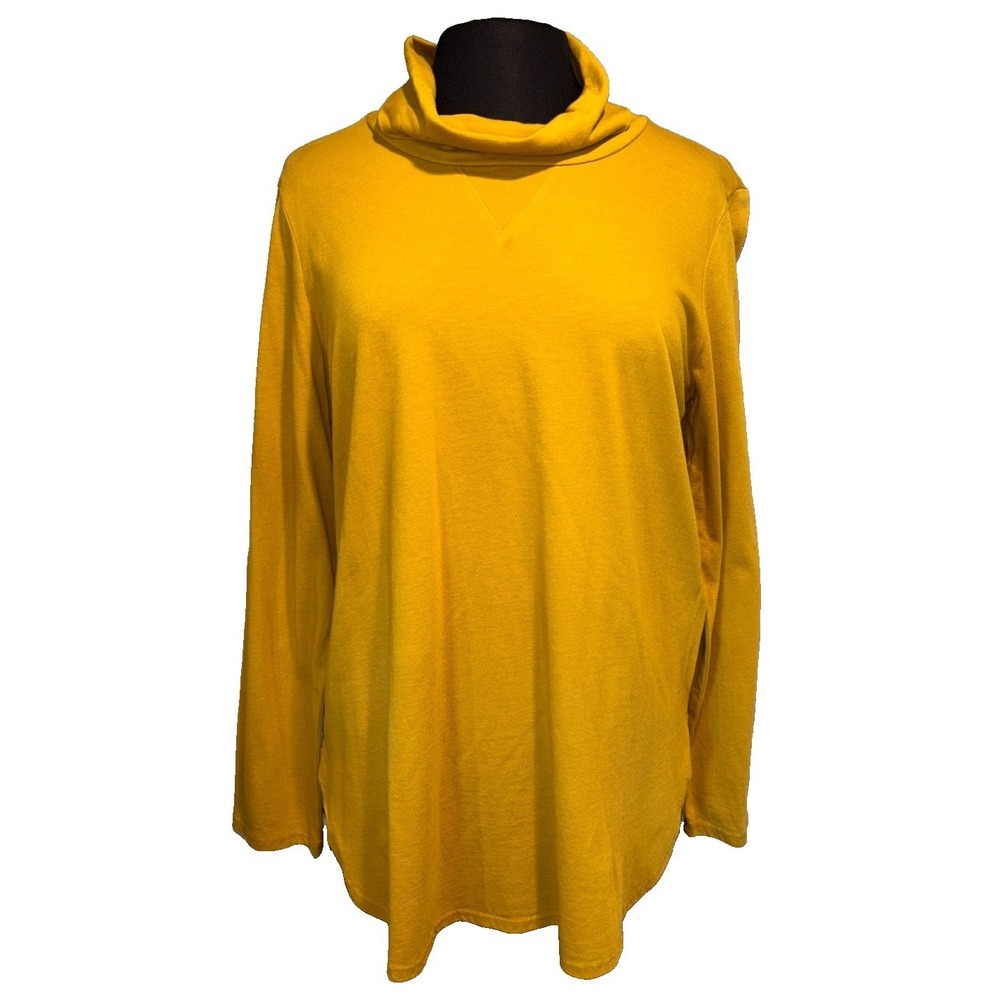 Focus Womens Cowl Neck Tunic Top M Mustard Gold Long Sleeve Cotton Shirttail NWT
